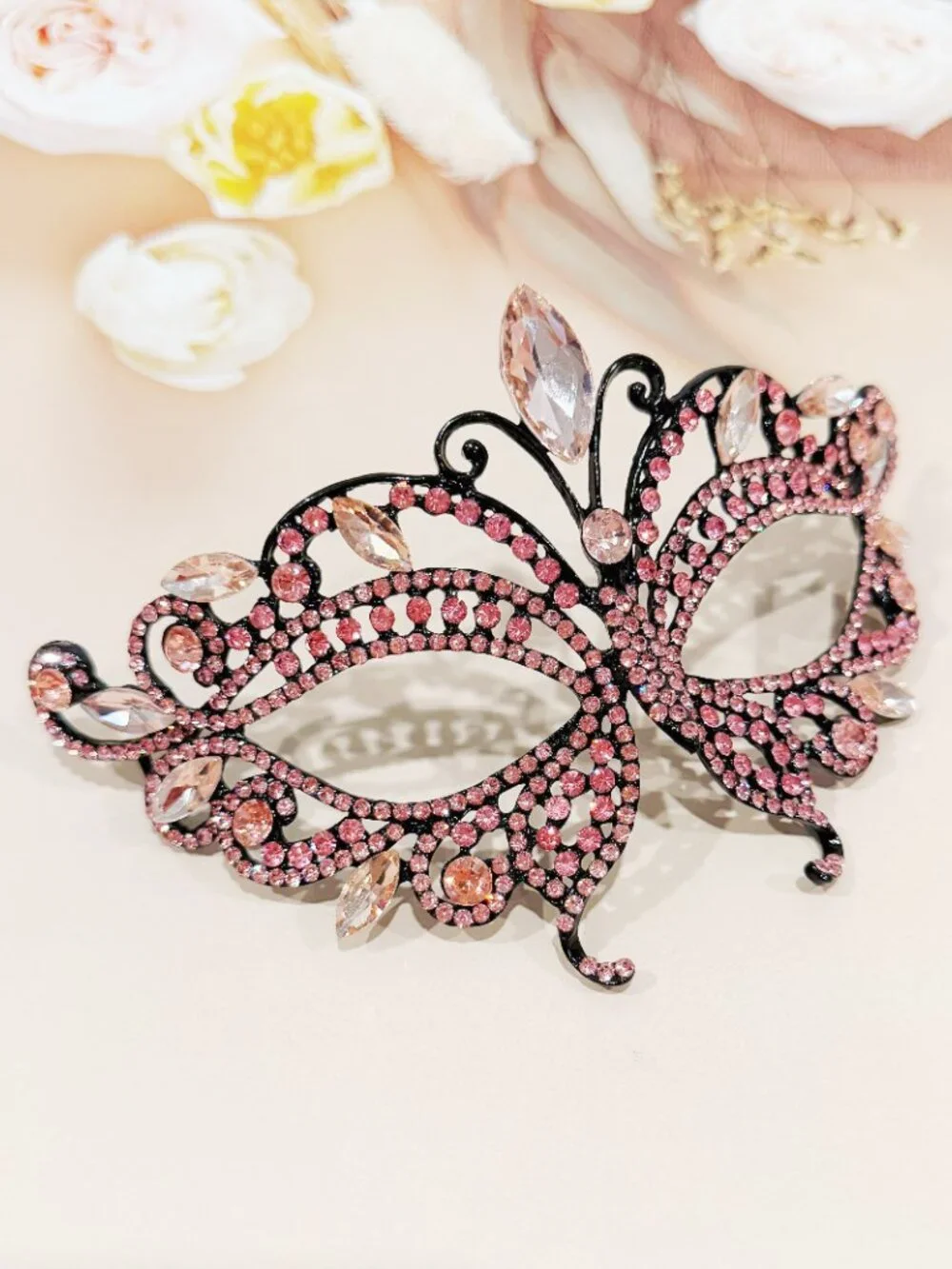 Pink Crystal Masquerade Mask, Butterfly Venetian Mask, Masquerade Ball Mask